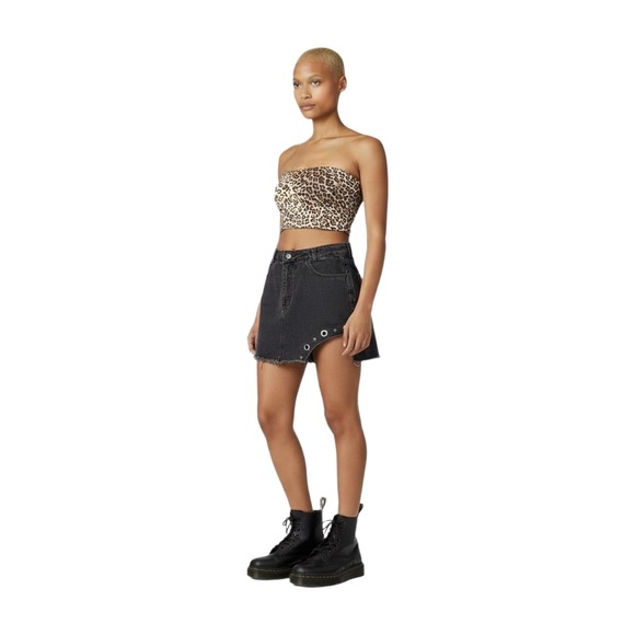 Roudh Dresses & Skirts - Black Denim Mini Skirt with Grommet Detail